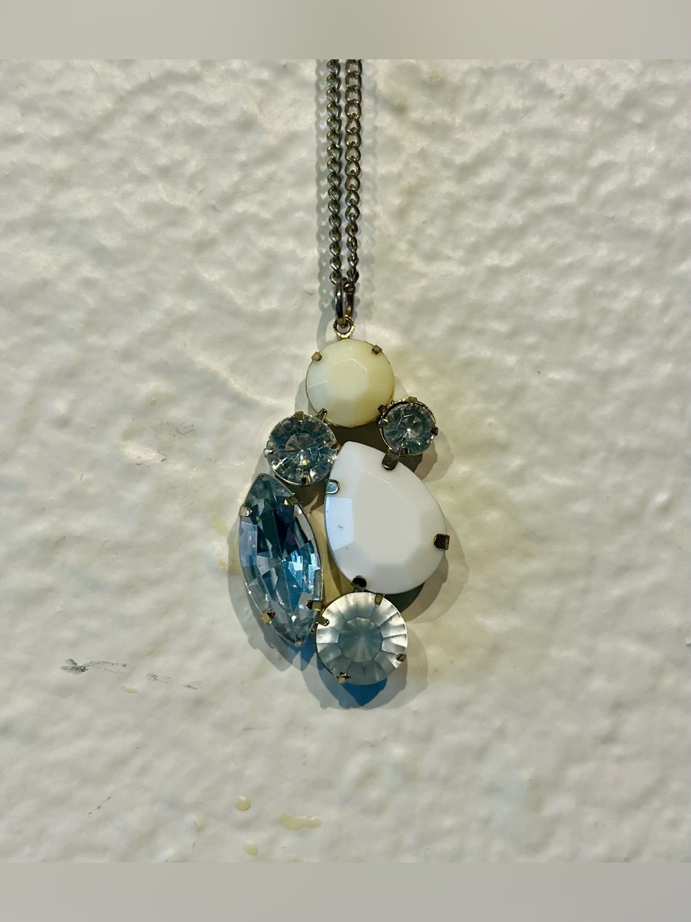 Rienda Clear and White Crystal Drop Pendant Necklace